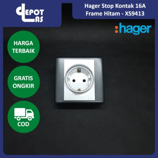 Hager Stop Kontak 16A German Style Socket - XS9413 - Frame Hitam