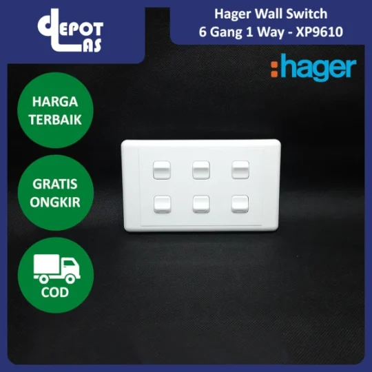 Hager Wall Switch Saklar Dinding 6 Gang 1 Jalur - XP9610