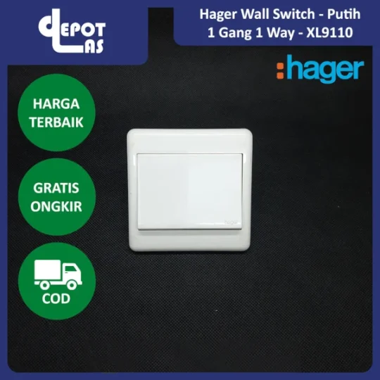Hager Wall Switch Saklar Dinding 1 Gang 1 Jalur Large Dolly Switches - XL9110