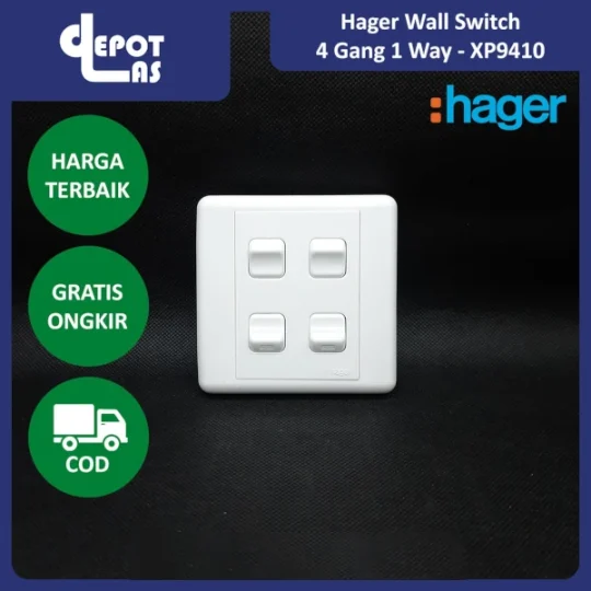 Hager Wall Switch Saklar Dinding 4 Gang 1 Jalur - XP9410