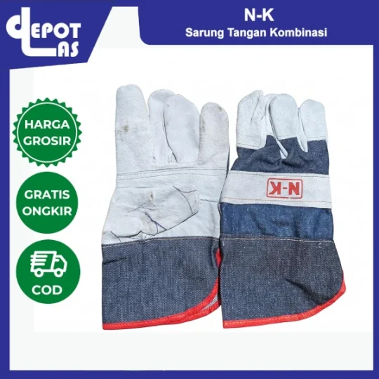 Sarung Tangan Kombinasi N-K Kulit & Jeans Tebal - Sarung Tangan Las Kerja Proyek