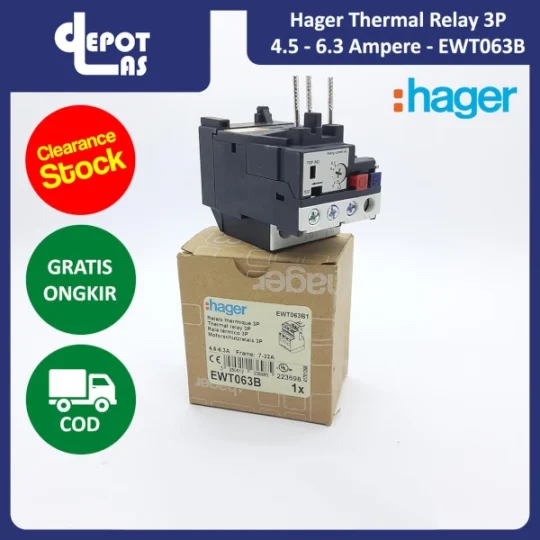 Thermal Relay Hager 3P 4.5 - 6.3 Ampere - EWT063B